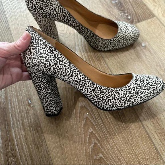 J Crew Women's Black & White Cheetah Print Calf Hair Block Heels Size 9 GUC - Picture 8 of 10